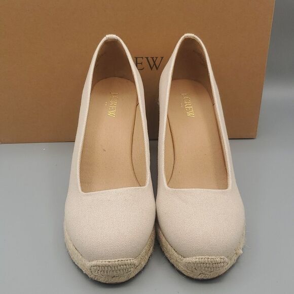 JCrew MWT Espadrille Beige Canva Seville Wedge heel Height 3.5" Size 8 - Picture 6 of 8